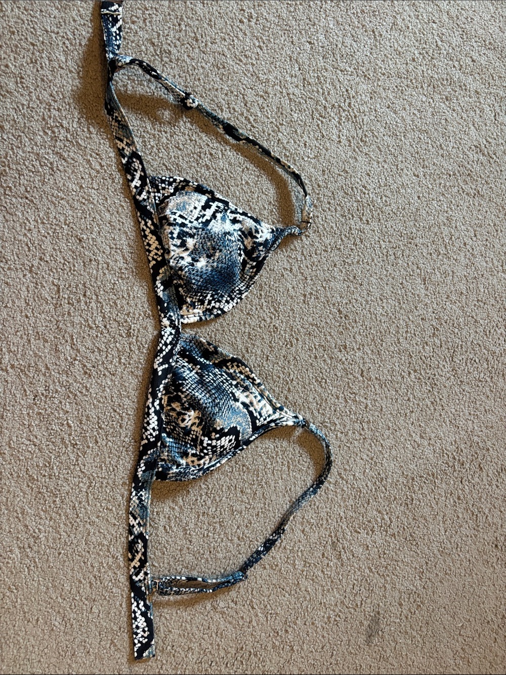 Snake-Print Triangle Bikini Top - Black & White